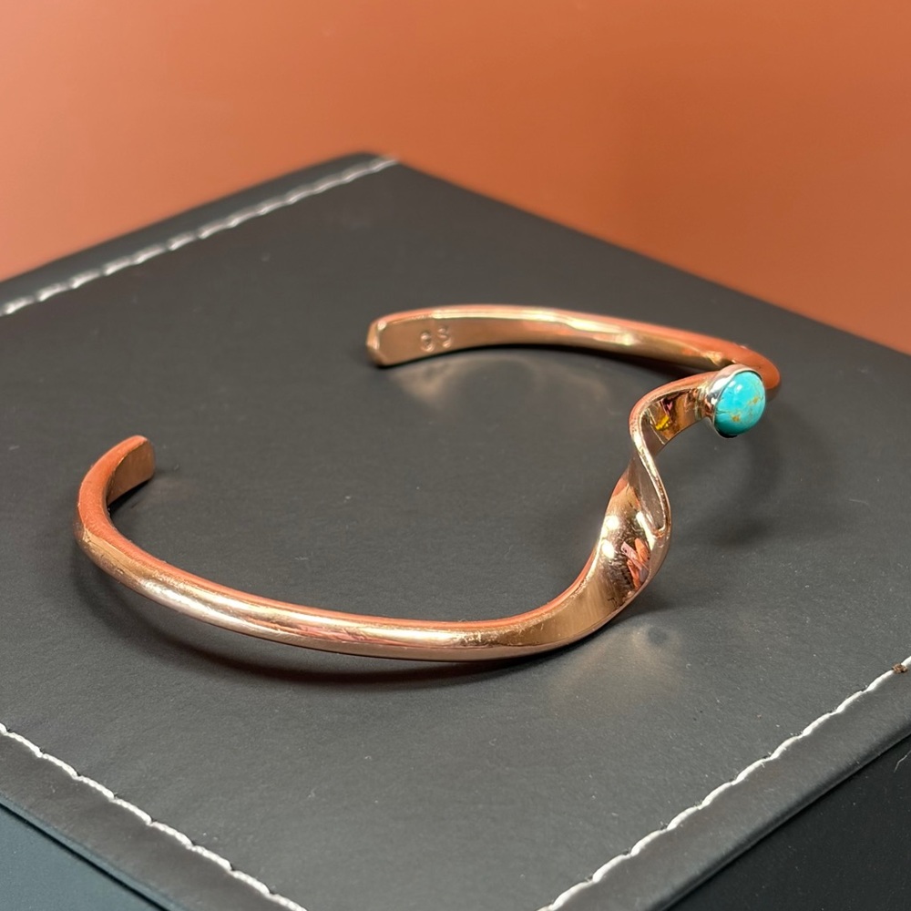 Glen Sandoval Signed-Single Copper & Turquoise Native American Made Cuff - Picture 2 of 9